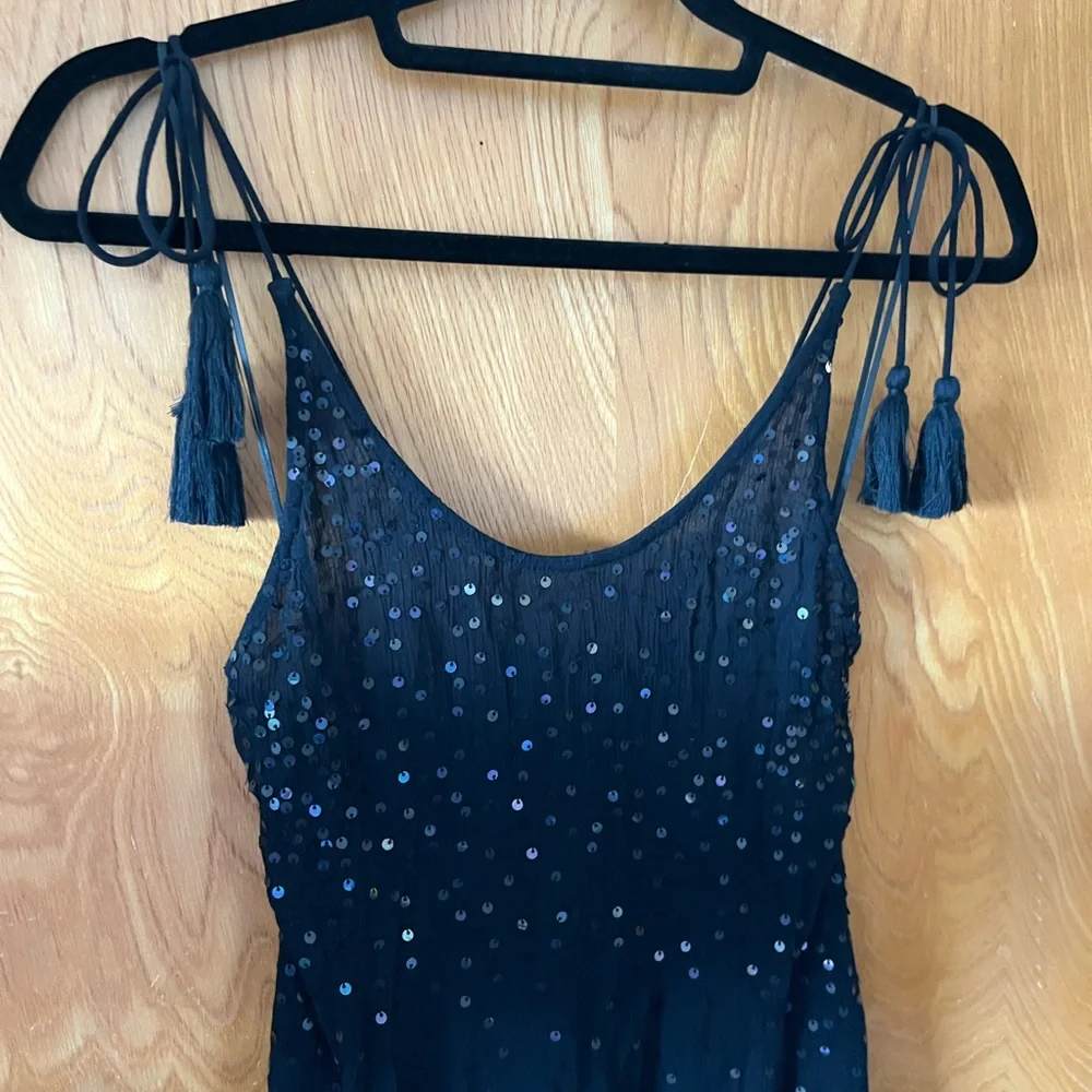 Free People Intimately Black sequin tie shoulder Mini Dress M - Picture 8 of 8